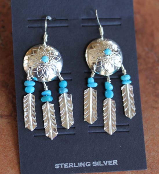 Navajo Silver Turquoise Beaded Earrings