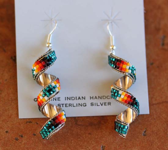 Navajo Silver Beaded Spiral Earrings