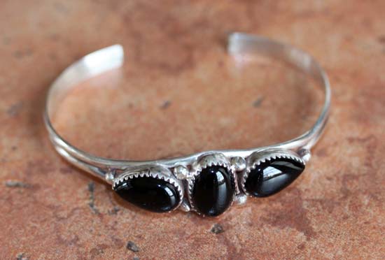 Navajo Silver Onyx Bracelet by Patrick Yazzie