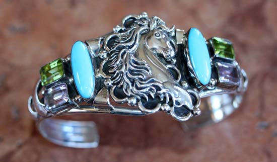Navajo Sterling Silver Turquoise Horse Bracelet
