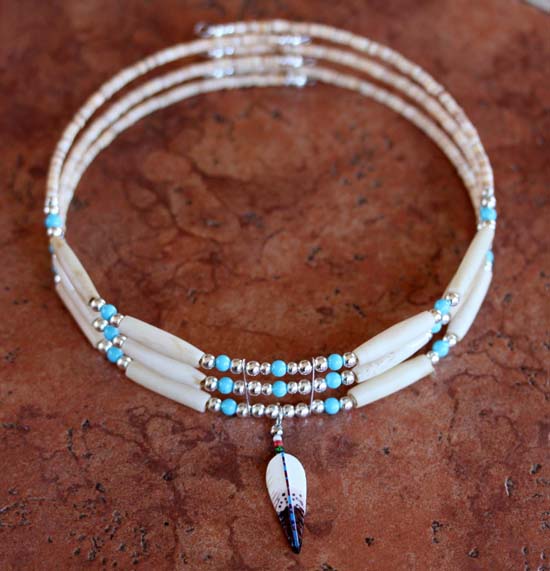 Navajo Beaded Choker Feather Necklace