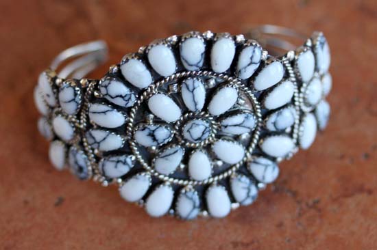 Navajo Silver Howlite Cluster Bracelet by J Williams