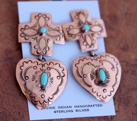 Navajo Copper Heart Turquoise Earrings
