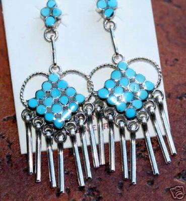 Zuni Native American Needlepoint Turquoise Earrings