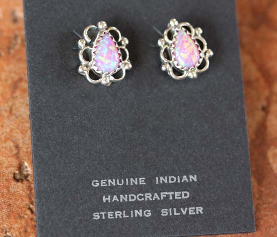 Navajo Silver Created Opal Earrings