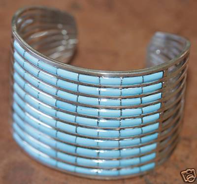 Zuni Sterling Silver Turquoise Bracelet by AL Wallace