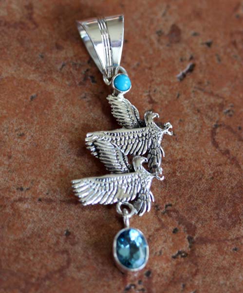 Navajo Created Aquamarine Eagle Pendant