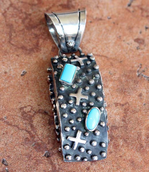 Navajo Silver Turquoise Pendant by Emer Thompson