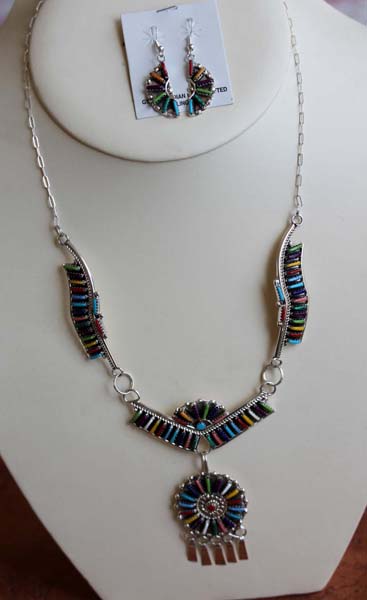 Zuni Multi_Stone Necklace and Earrings