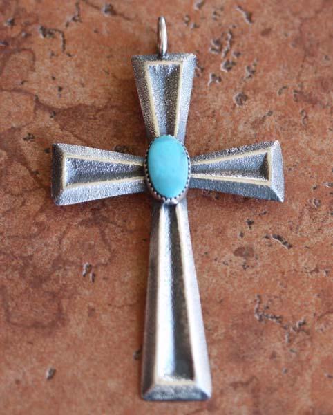 Navajo Sterling Turquoise Cross Pendant