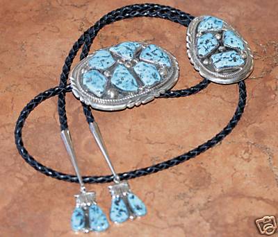 Navajo Turquoise Bolo and Buckle Set by R Leekity