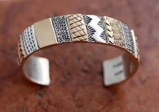 Navajo Heavy Sterling Silver 14K Gold Overlay Bracelet