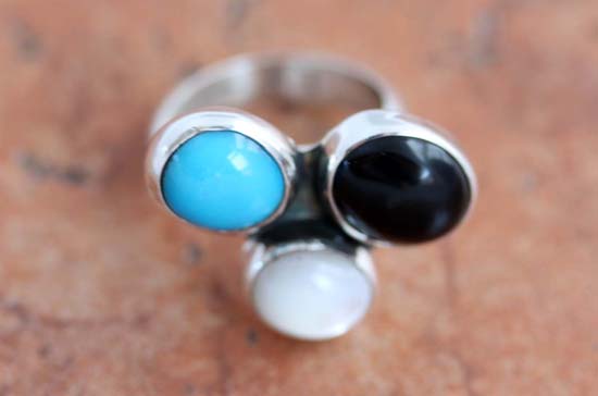 Nakai Navajo Turquoise Onyx Pearl Ring Size 6