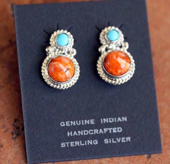 Navajo Turquoise Spiny Oyster Earrings