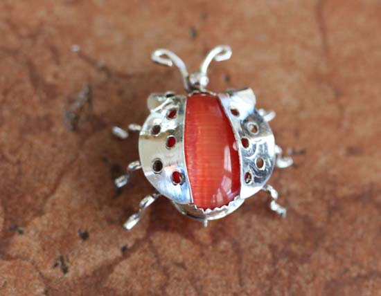 Navajo Carnelian Lady Bug Pin by T. Yazzie
