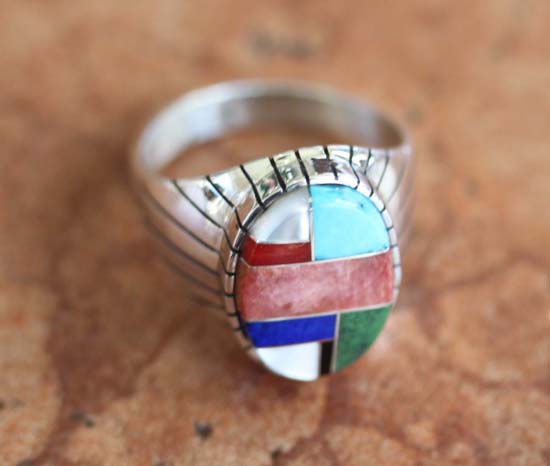 Navajo Silver Multi_Stone Ring Size 11 1/2