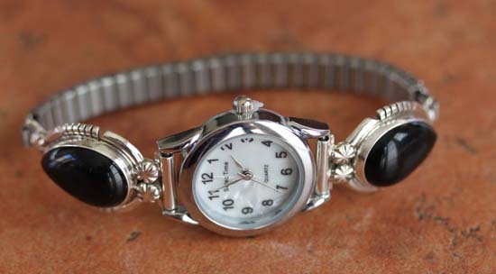 Navajo Silver Onyx Ladies Watch