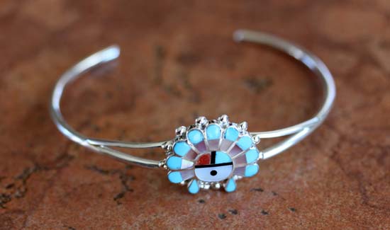 Zuni Silver Multi_Stone Sunface Bracelet