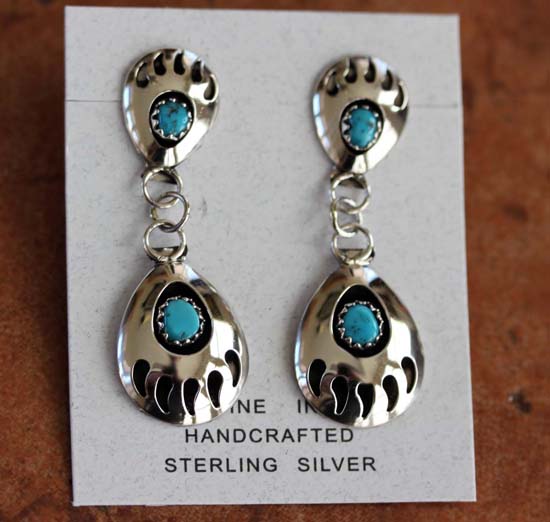 Navajo Turquoise Bear Paw Earrings