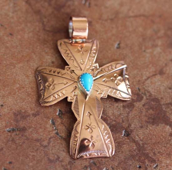 Navajo Turquoise Copper Cross Pendant