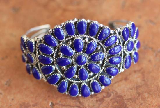 Navajo Silver Lapis Cluster Bracelet by J Williams