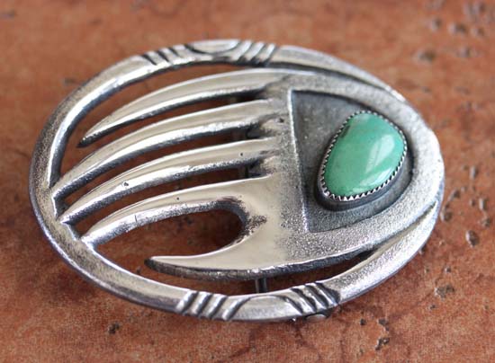 Navajo Silver Turquoise Bear Paw Belt Buckle