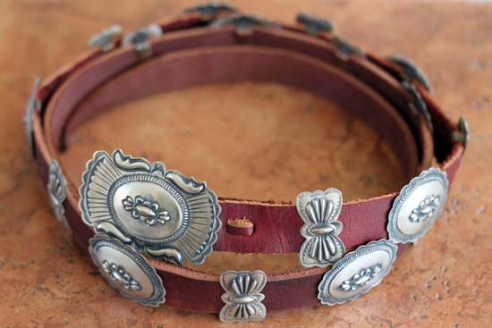 Navajo Leather Sterling Silver Concho Belt