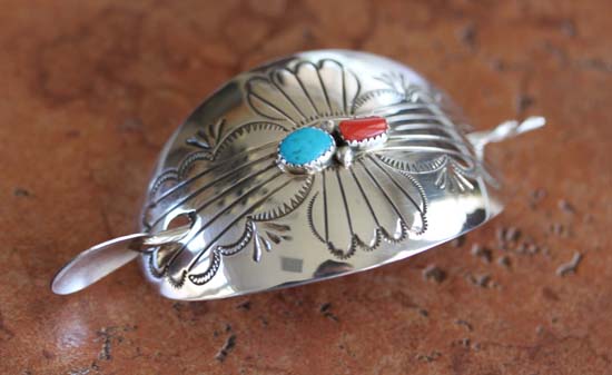 Navajo Silver Turquoise Coral Barrette