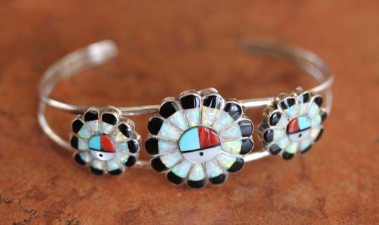 Zuni Silver Multi_Stone Sunface Bracelet