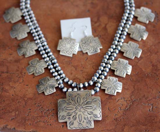 Navajo Silver Cross Necklace Set