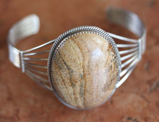 Navajo Silver Jasper Bracelet by Patrick Yazzie