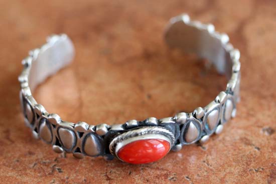 Navajo Sterling Silver Coral Bracelet