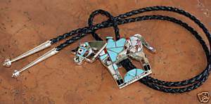 Zuni Multi_Stone Horse Bolo Tie by H L Zunie