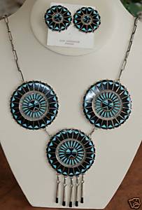 Zuni Indian Multi_Stone Necklace and Earrings