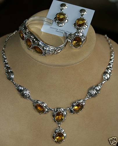 Navajo Sterling Citrine Necklace Set by Clem Nalwood