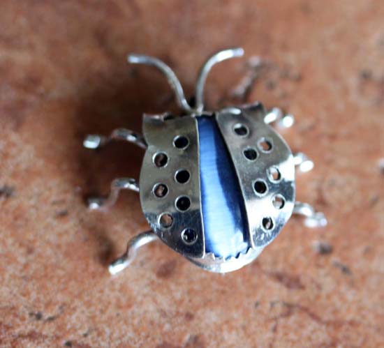 Navajo Blue Carnelian Lady Bug Pin by T. Yazzie