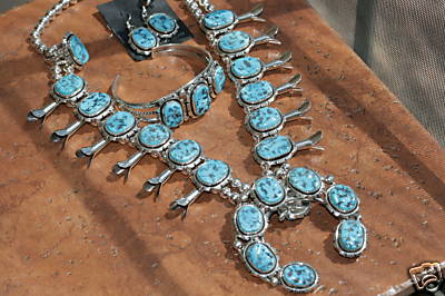 Navajo Turquoise Squash Blossom Necklace 4 Piece Set