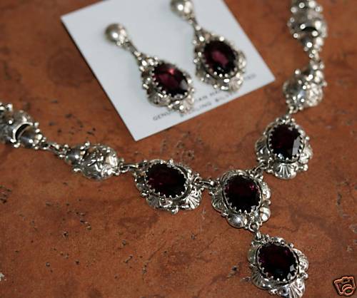 Navajo Sterling Amethyst Necklace Set by Clem Nalwood