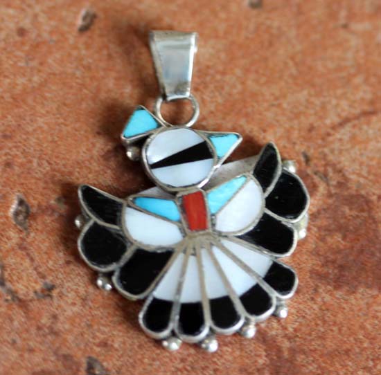 Zuni Silver Multi_Stone Thunderbird Pendant