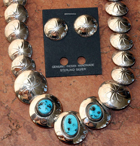 Navajo Silver Turquoise Necklace/Earrings Set