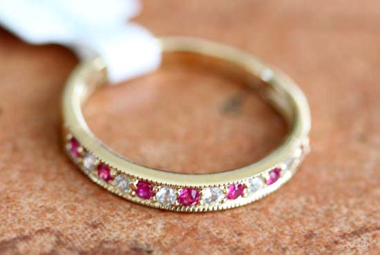 10K Yellow Gold White Sapphire Ruby Ring Size 7