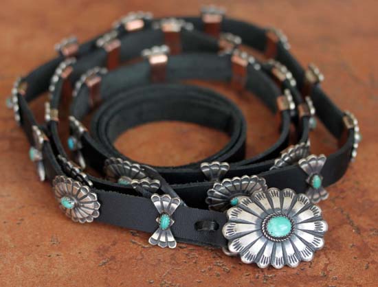 Navajo Leather Turquoise 62 inch Concho Belt