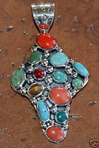 Nakai Navajo Silver Multi_Stone Cross Pendant