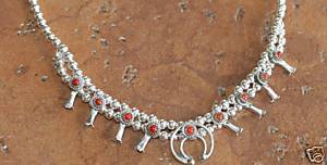 Navajo Coral Squash Blossom Choker Necklace L. Curley