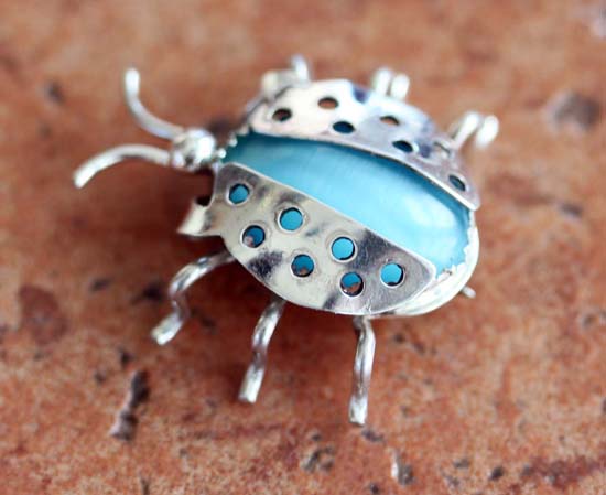 Navajo Blue Carnelian Lady Bug Pin by T. Yazzie