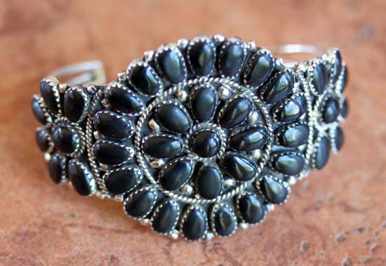 Navajo Silver Onyx Cluster Bracelet by J Williams