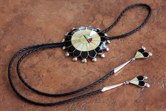 Zuni Multi_Stone Sunface Bolo Tie