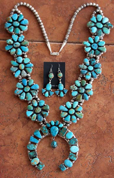 Navajo Silver Turquoise Necklace Set by Eloise Kee