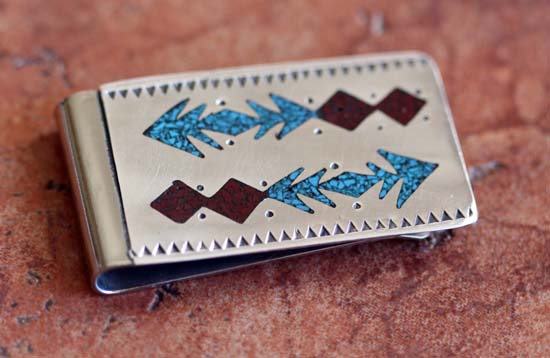 Navajo Turquoise Coral Money Clip