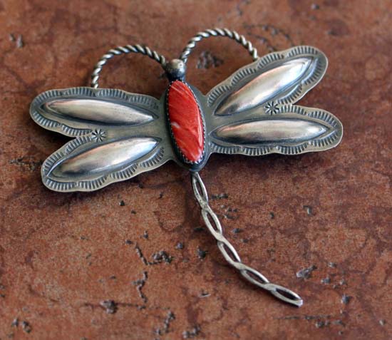 Navajo Spiny Oyster Dragonfly Pin